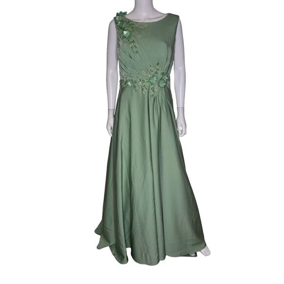 Mac Duggal Green Floral Applique Sleeveless A Line Gown 20365 Women’s Sz 12 - Picture 2 of 9